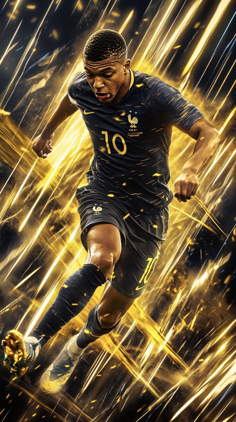 Cận cảnh khuôn mặt tập trung của Mbappé trước trận đấu