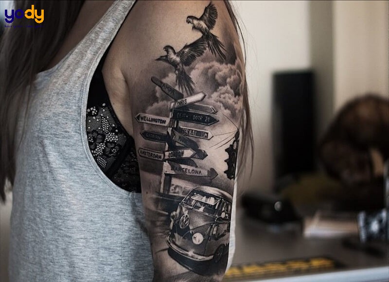 Xăm hình Châu Âu sắc nét full tay