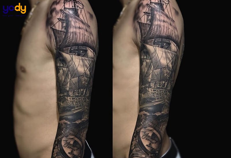 Xăm Châu Âu ở tay kết hợp hoa văn