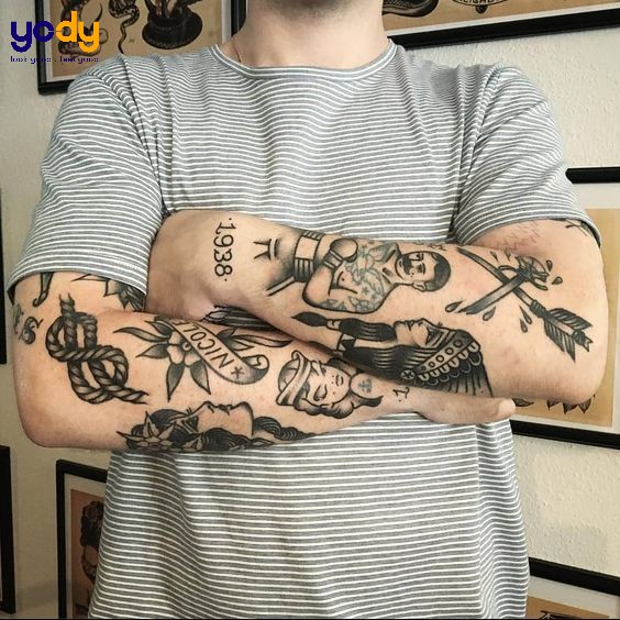 Hình xăm Châu Âu full tay nam tính