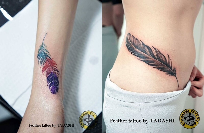 Hình xăm lông vũ ở eo đẹp