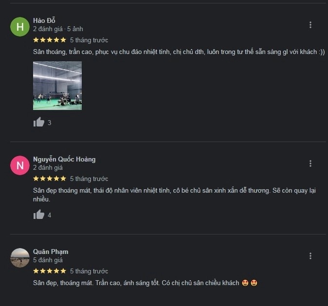 Phản hồi tích cực về chất lượng sân bãi từ cộng đồng