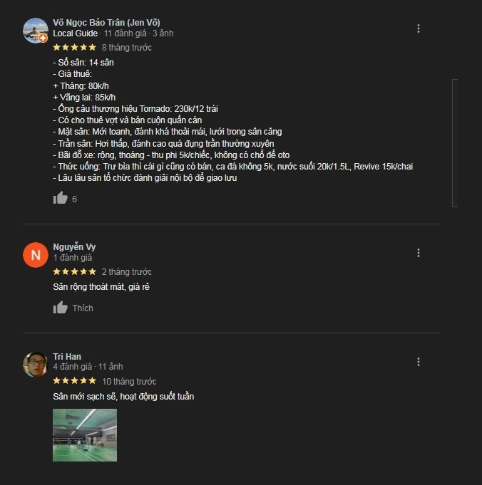 Đánh giá sân cầu lông Phát Tuyền