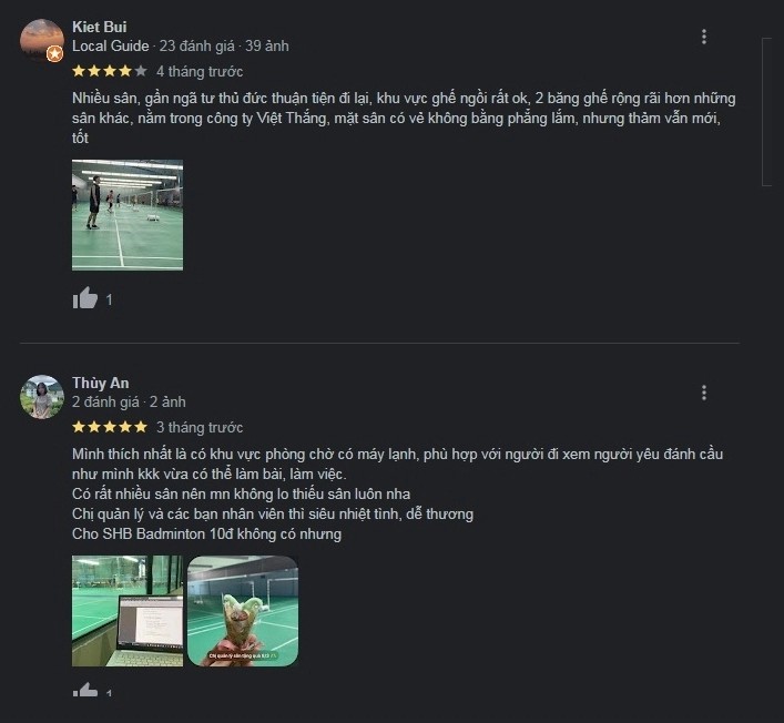 Review tích cực từ người chơi về sân cầu lông SHB