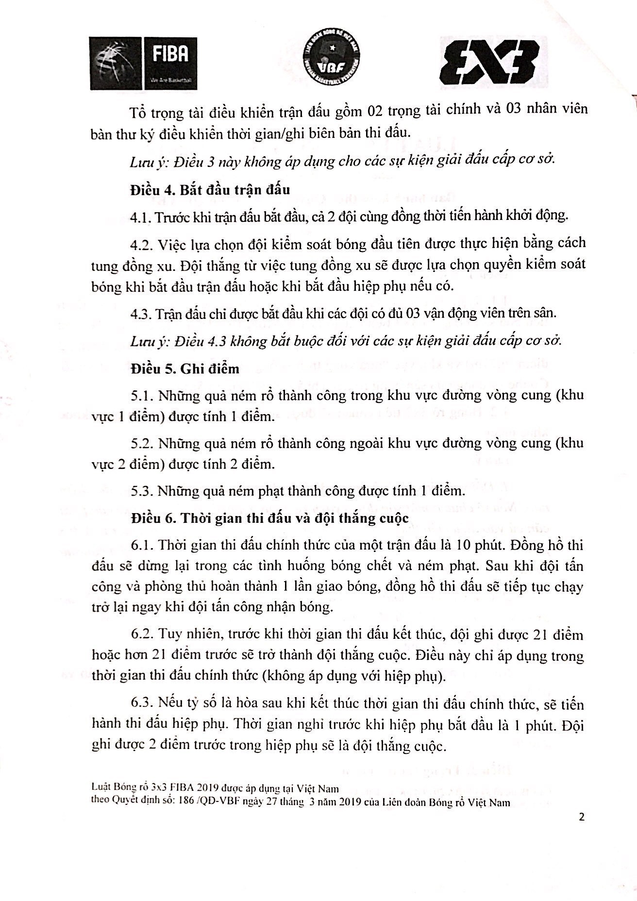 Văn bản áp dụng luật thi đấu bóng rổ 3x3 của Liên đoàn Bóng rổ Việt Nam