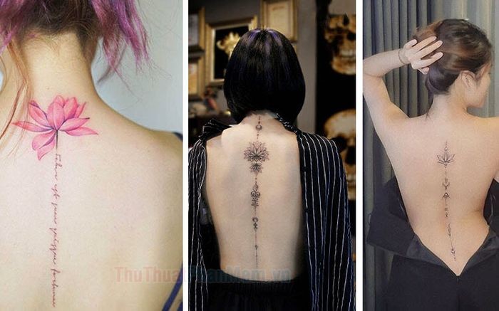 Hình xăm hoa đào tinh tế cho phái nữ trên lưng