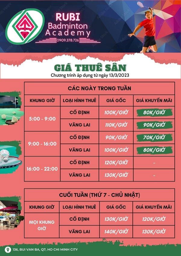 Bảng giá thuê sân cầu lông Ruby cập nhật mới nhất