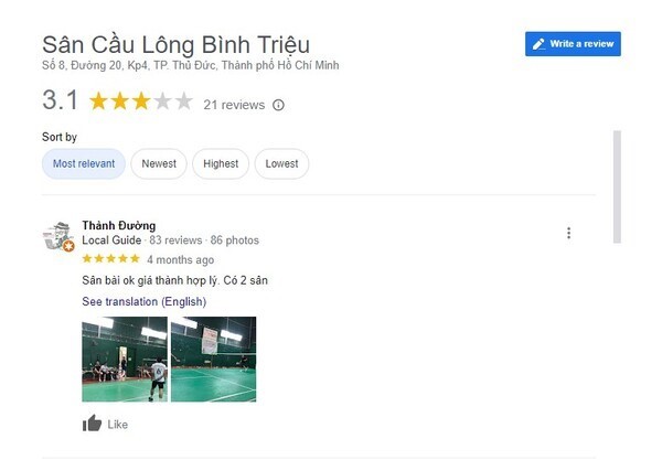 Khách hàng đánh giá chất lượng sân tốt và giá thuê hợp lý so với mặt bằng chung