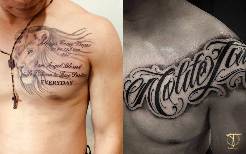 Hình xăm chữ nghệ thuật đơn giản trên ngực nam