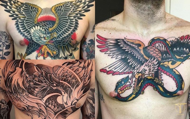Hình xăm đại bàng tung cánh trên ngực nam