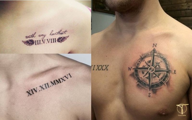 Mẫu hình xăm số La Mã tinh tế trên ngực nam