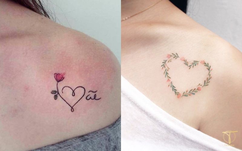 Hình xăm trái tim nhỏ xinh trên ngực nữ