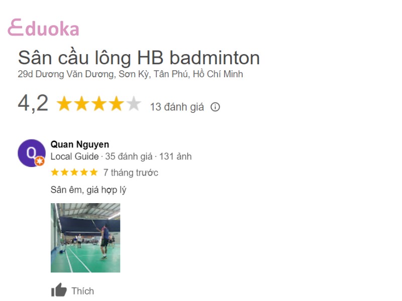 Nhận xét chi tiết từ người chơi tại sân HB Badminton