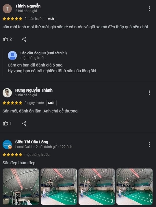 Phản hồi tích cực từ người chơi về Sân cầu lông 3N