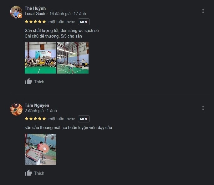 Một đánh giá 5 sao về chất lượng sân trên Google Maps