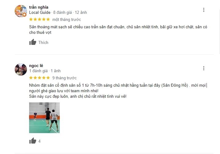 đánh giá sân cầu lông Đông Hồ