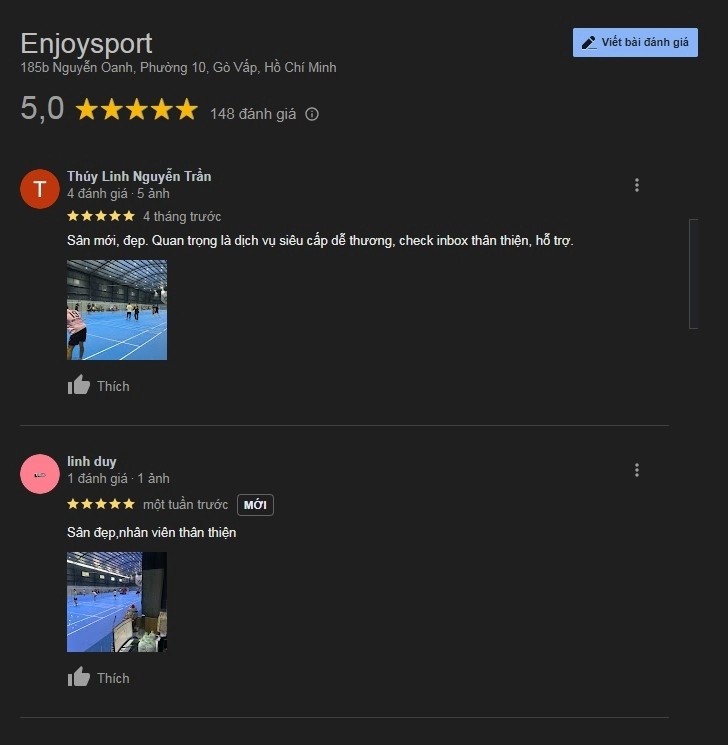 Tổng hợp các đánh giá tích cực của người chơi về chất lượng sân Enjoy Sport