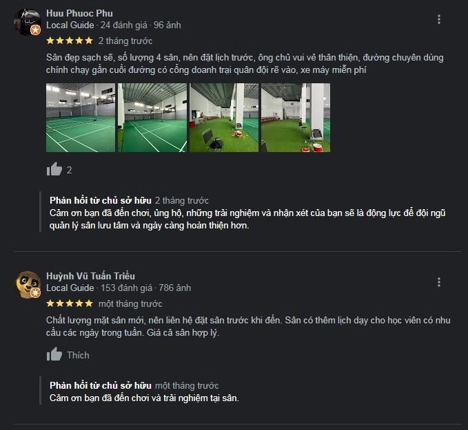 Phản hồi tích cực từ khách hàng về sân cầu lông Phú Xuân