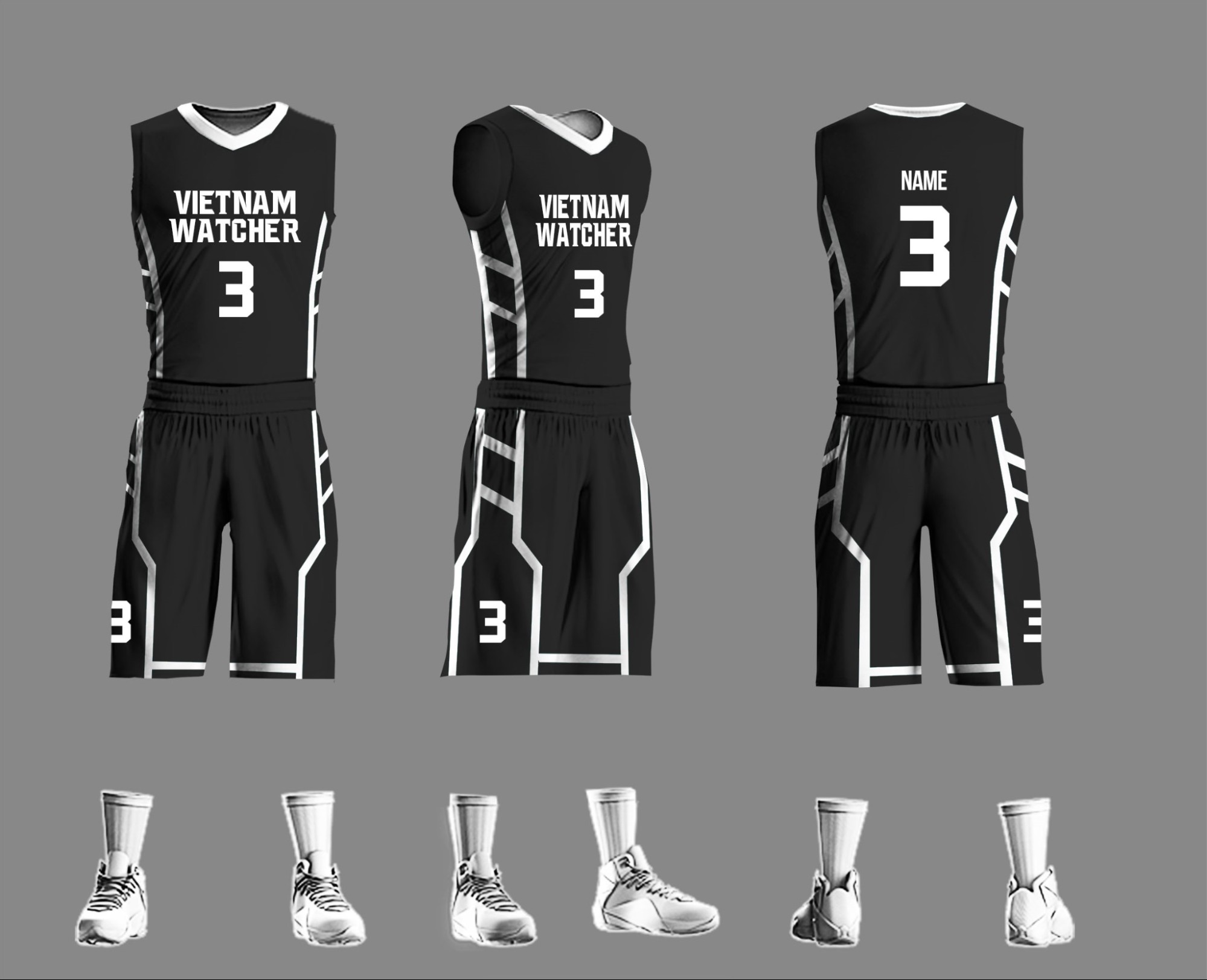 Người chơi bóng rổ cần mặc áo thun ba lỗ, với đồng phục của mỗi đội chỉ có một màu duy nhất từ trước ngực đến sau lưng