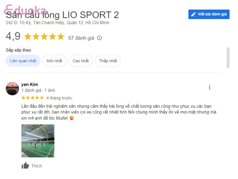 Đánh giá từ các VĐV dành cho Sân cầu lông LIO SPORT 2