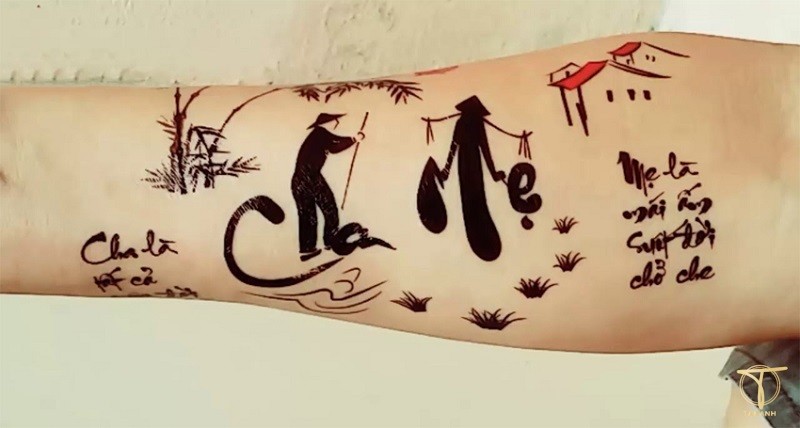 Hình xăm chữ cha mẹ