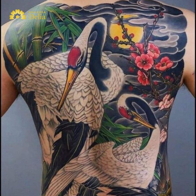 Hình xăm đẹp về đôi chim hạc