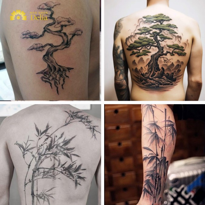 Hình xăm cây tre, cây tùng bách thể hiện sức sống và sự kiên cường