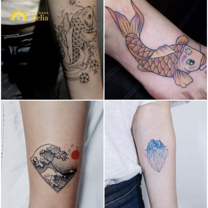 Hình xăm cá, sóng nước hợp với người mệnh Thủy