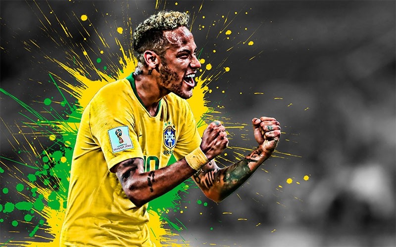 Neymar bật nhảy cao trong một pha tranh chấp bóng