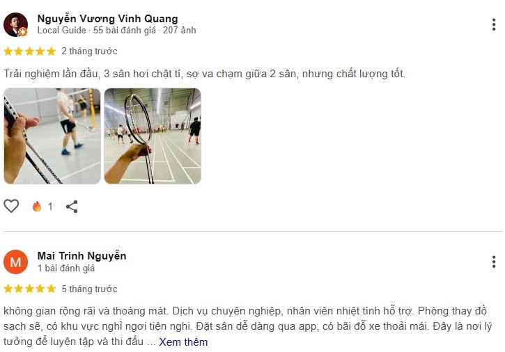 Phản hồi tích cực từ người chơi về sân cầu lông Hoàng Vy