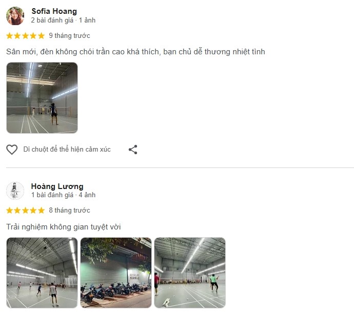 Phản hồi tích cực từ người chơi về sân cầu lông Hoàng Vy