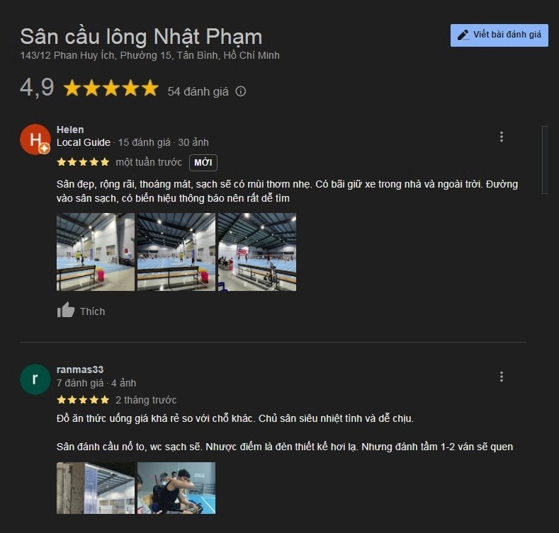 Đánh giá sân cầu lông Nhật Phạm