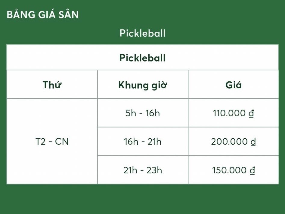 Giá thuê sân Pickleball HK Phạm Tu