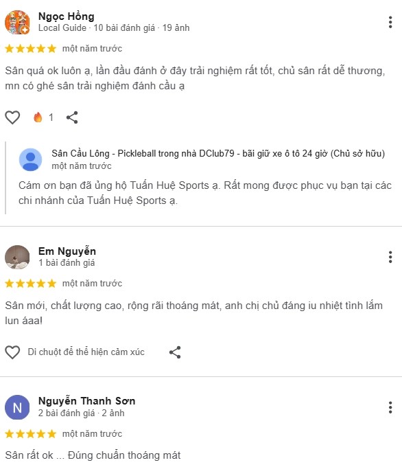 Đánh giá của người chơi tại sân Pickleball Tuấn Huệ