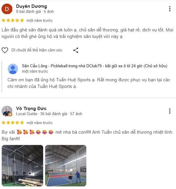 Đánh giá của người chơi tại sân Pickleball Tuấn Huệ