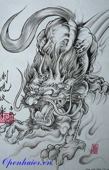 Hình xăm Kỳ Lân với thiết kế tinh xảo, đầy sức sống