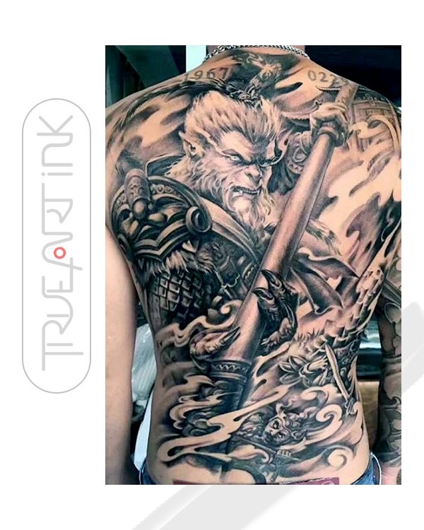 Hình xăm Tôn Ngộ Không với màu sắc sống động