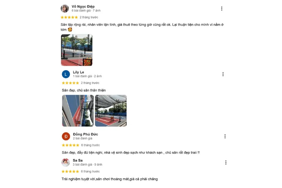 Đánh giá chi tiết về các tiêu chí như chất lượng sân, dịch vụ tại sân Pickleball 3H Club & Coffee