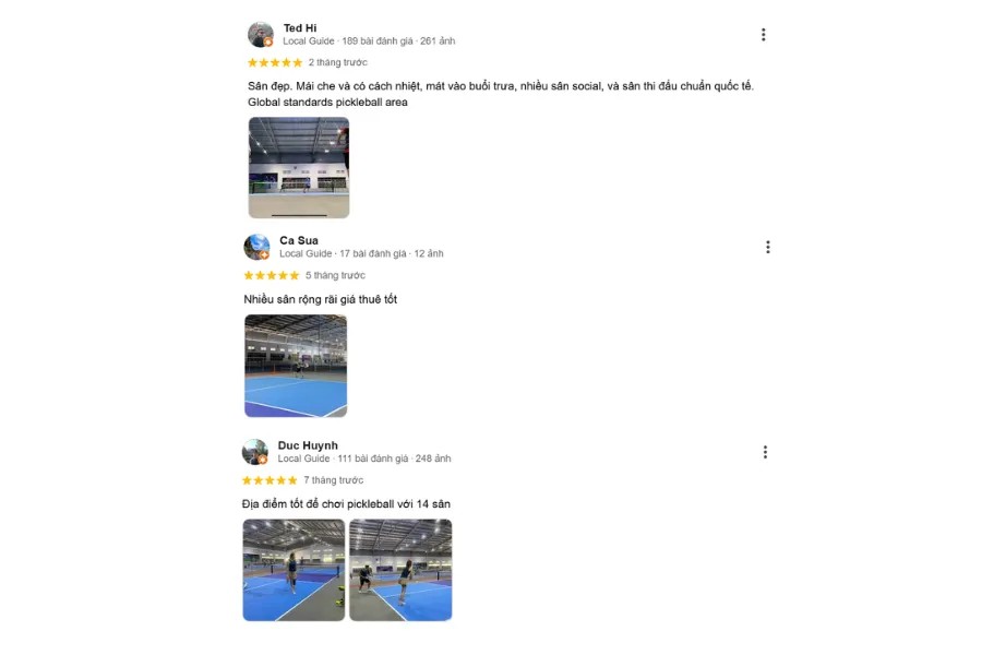 Biểu đồ đánh giá chi tiết các khía cạnh của sân Pickleball Hoàng Gia