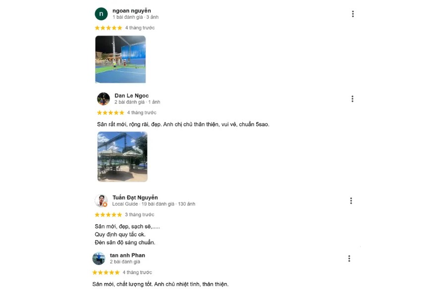 Biểu đồ đánh giá sự hài lòng của người chơi đối với sân Pickleball Phú Đạt