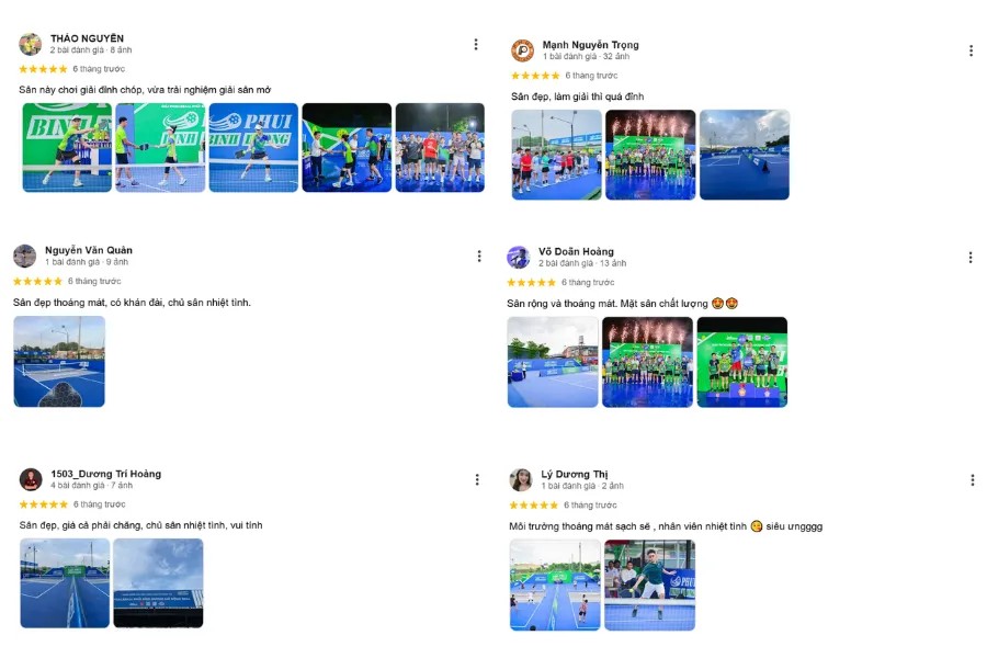 Biểu đồ đánh giá về sân Pickleball Phủi Bình Dương