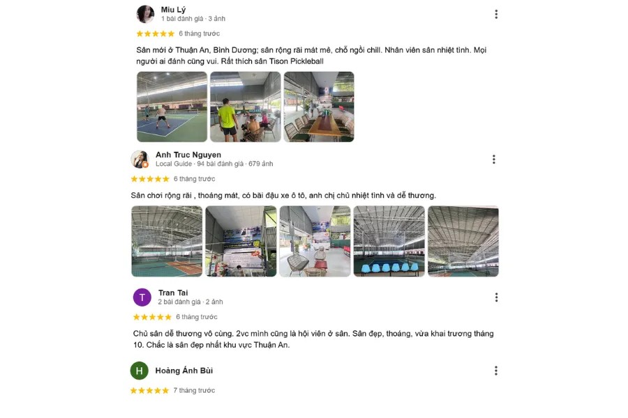 Biểu đồ đánh giá các tiêu chí của sân Pickleball Tison