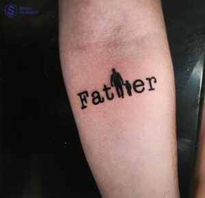 Hình xăm tiếng Anh ý nghĩa về bố kết hợp với hình ảnh bố và con