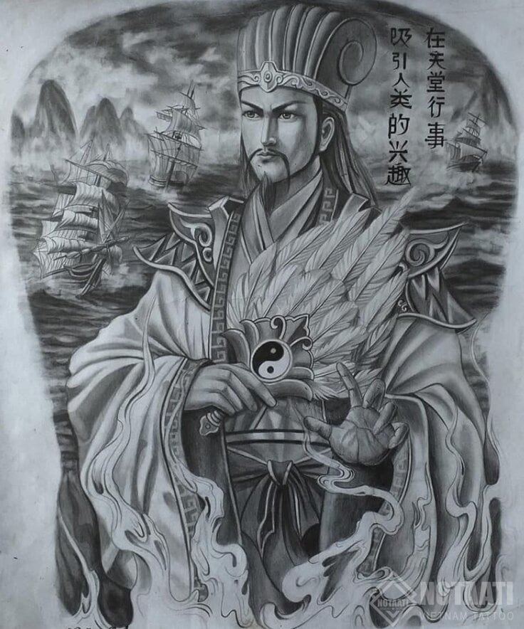 Hình xăm Gia Cát Lượng trên cánh tay.