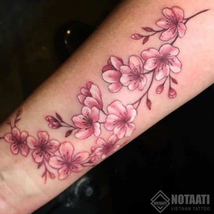 Hình xăm hoa đào đơn giản, đẹp