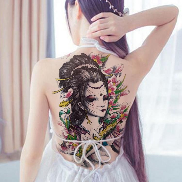 new full back tattoo stickers color geisha 1