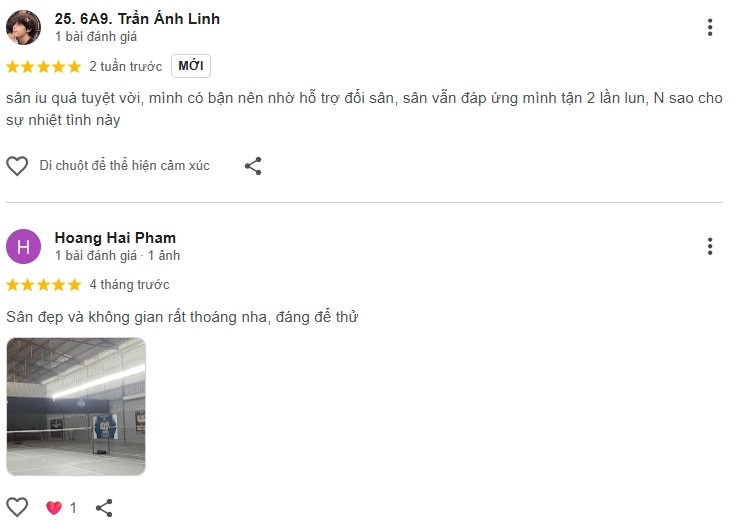 Đánh giá của người chơi tại sân cầu lông Aka Badminton Center