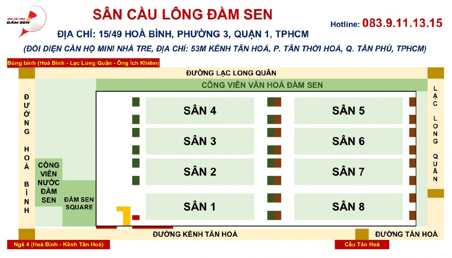 bản sơ đồ sân cầu lông Đầm Sen