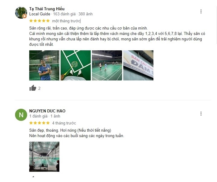 đánh giá sân cầu lông Đầm Sen