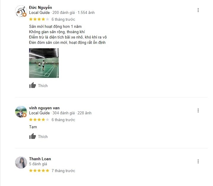 đánh giá sân cầu lông Đầm Sen